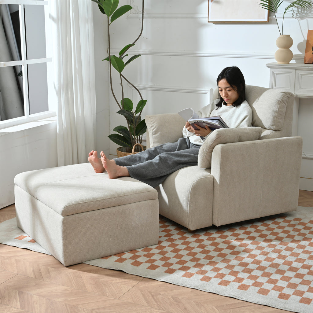 Oversized Chair W Storage Ottoman, Wide Accent Armchair Chair For Living Room, Modern Lounge Chair, Upholstered Mid-Century Reading Chair, Comfy Living Room Chair, Deep Seat Sofa Couch Beige Gray