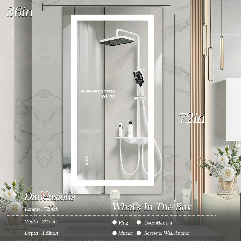 72 X 36 Led Bathroom Mirror With Anti-Fog And Touch Sensor -Modern Frameless Lighted Wall Mirror For Bathroom Vanity, Shower Room, Or Dressing Area