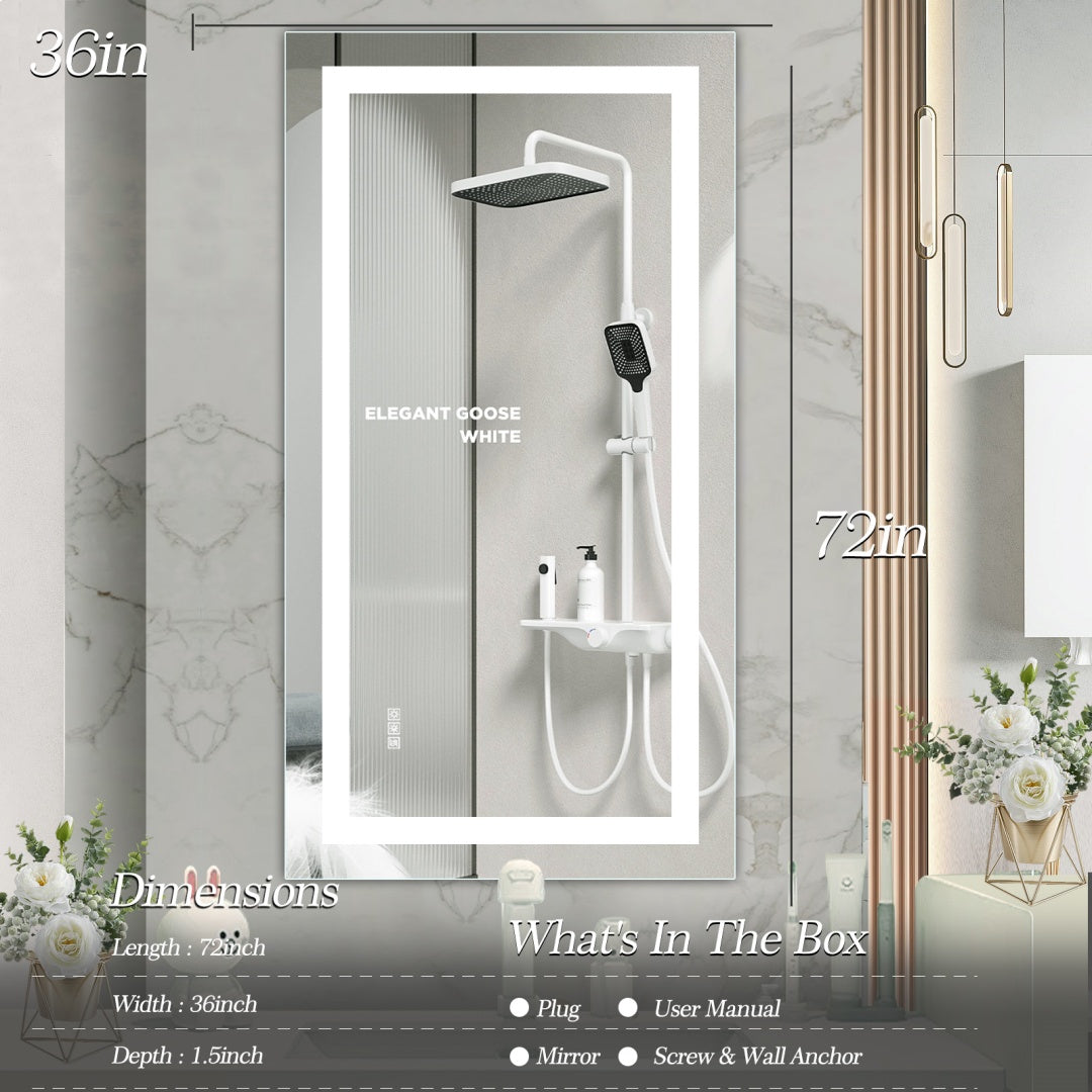 72 X 36 Led Bathroom Mirror With Anti-Fog And Touch Sensor -Modern Frameless Lighted Wall Mirror For Bathroom Vanity, Shower Room, Or Dressing Area