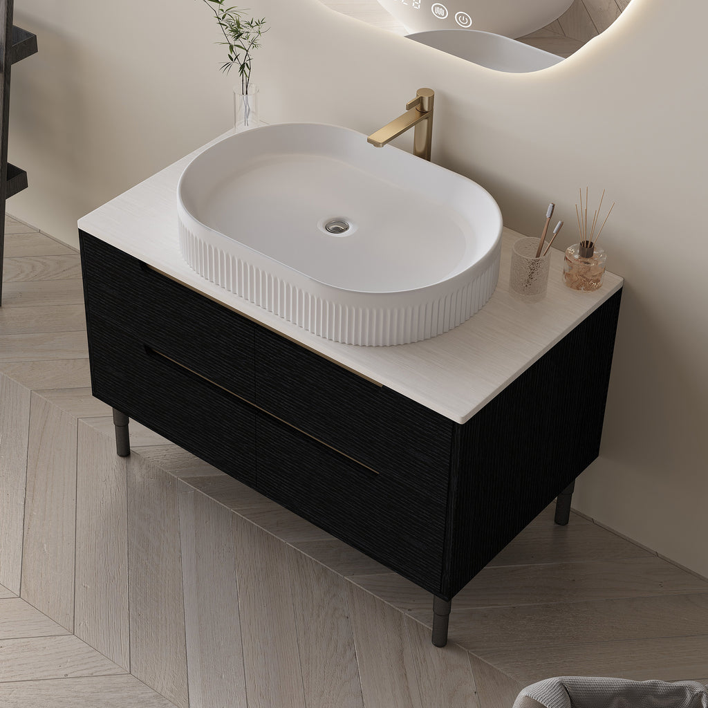 36 Inch Bathroom Vanity, Freestanding Or Wall Mounted With Ceramic Integrated Sink Soft-Close Drawers
