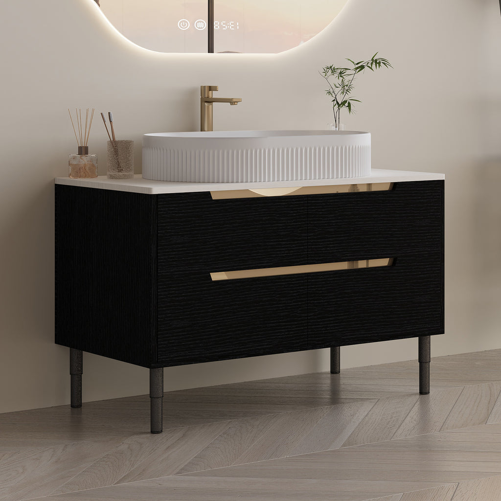 36 Inch Bathroom Vanity, Freestanding Or Wall Mounted With Ceramic Integrated Sink Soft-Close Drawers