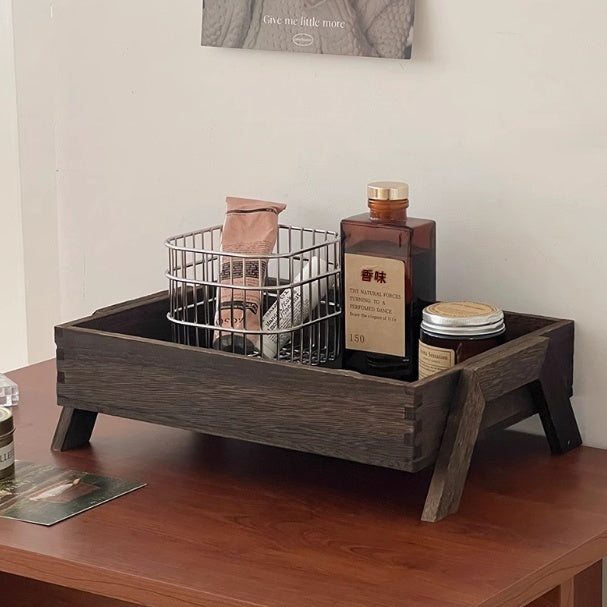 Rectangular storage tray made of solid wood