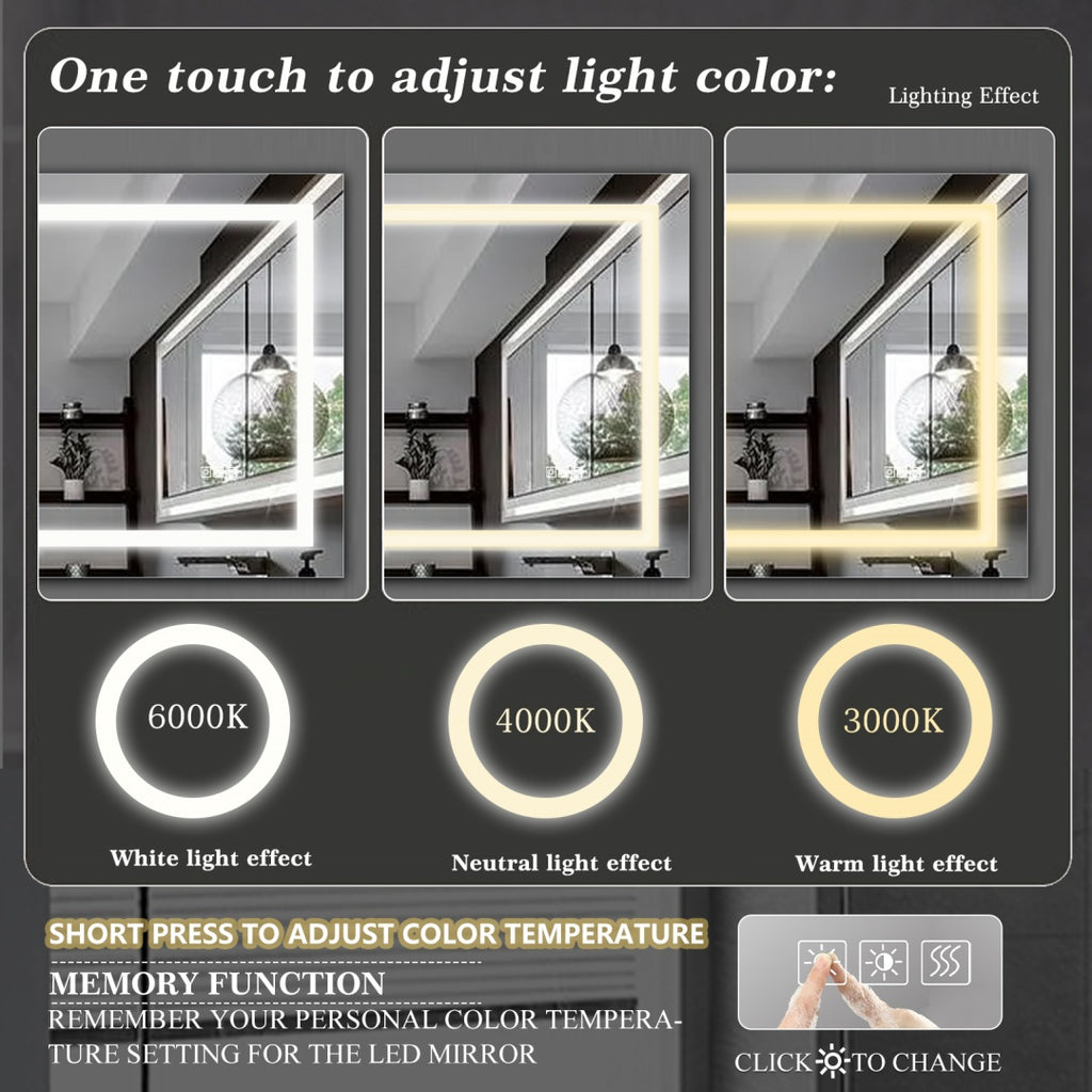 72 X 36 Led Bathroom Mirror With Anti-Fog And Touch Sensor -Modern Frameless Lighted Wall Mirror For Bathroom Vanity, Shower Room, Or Dressing Area
