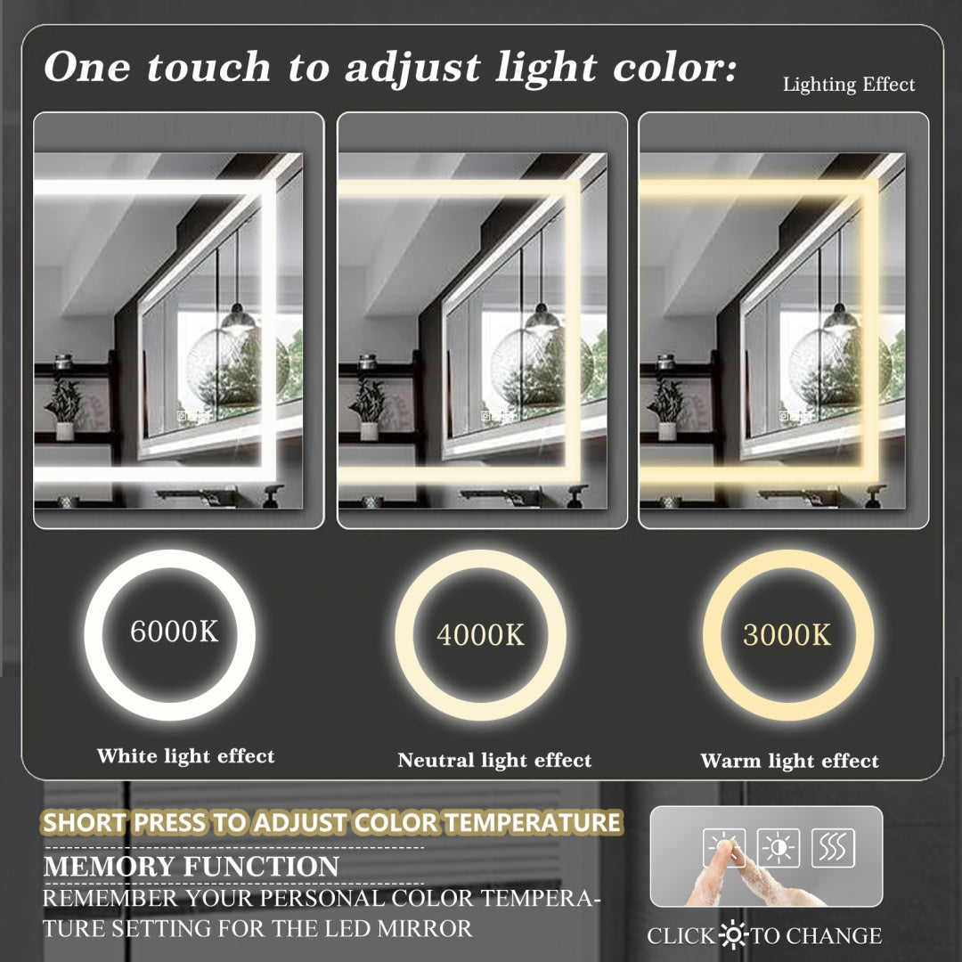 72 X 36 Led Bathroom Mirror With Anti-Fog And Touch Sensor -Modern Frameless Lighted Wall Mirror For Bathroom Vanity, Shower Room, Or Dressing Area