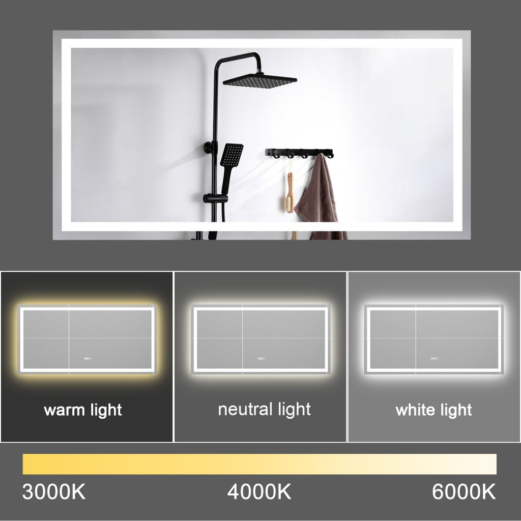 72 X 36 Led Bathroom Mirror With Anti-Fog And Touch Sensor -Modern Frameless Lighted Wall Mirror For Bathroom Vanity, Shower Room, Or Dressing Area