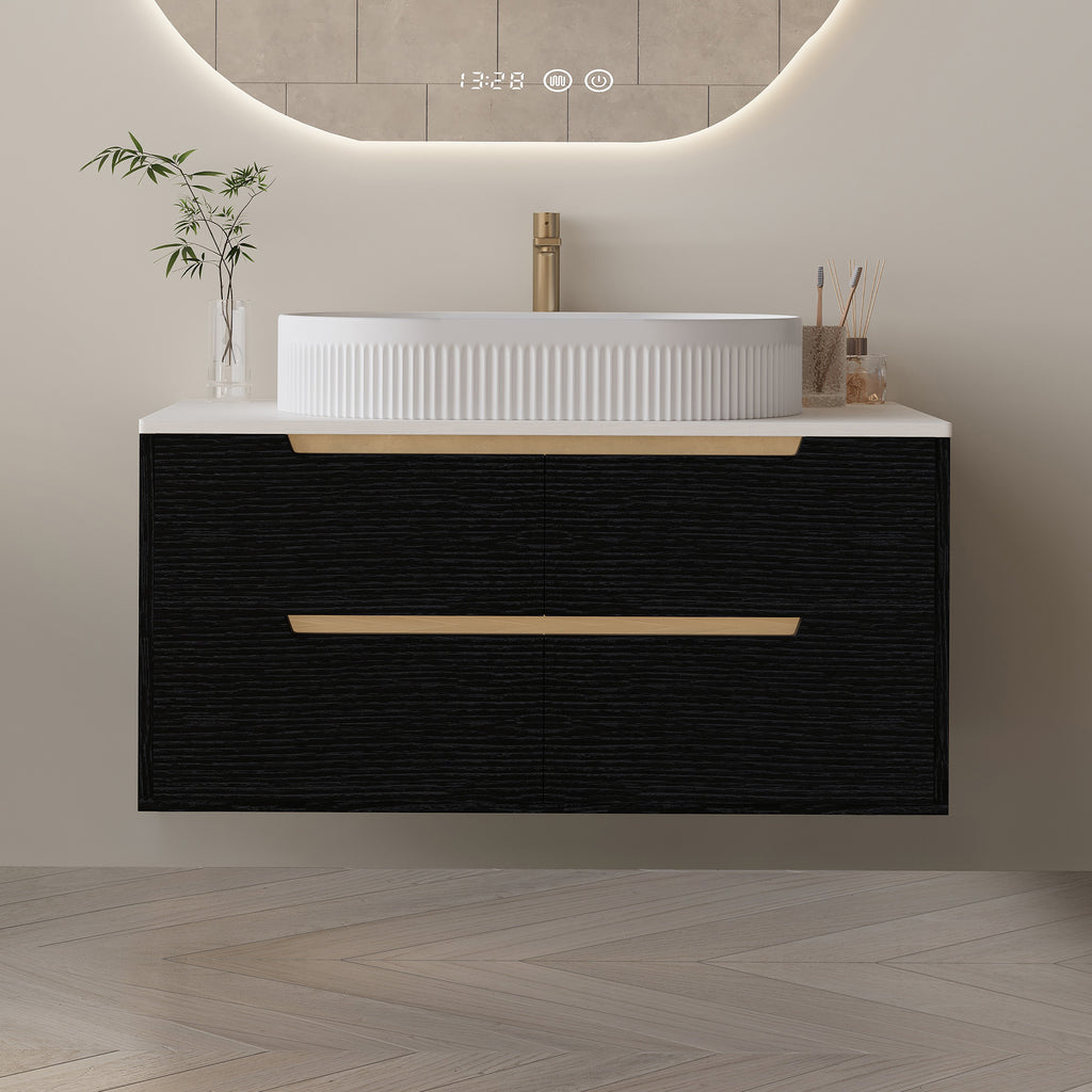 36 Inch Bathroom Vanity, Freestanding Or Wall Mounted With Ceramic Integrated Sink Soft-Close Drawers