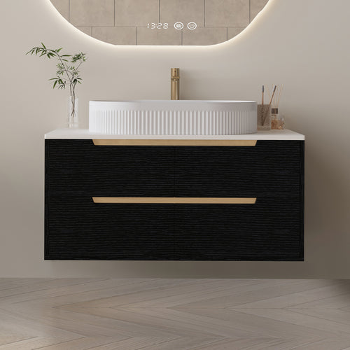 36 Inch Bathroom Vanity, Freestanding Or Wall Mounted With Ceramic Integrated Sink Soft-Close Drawers