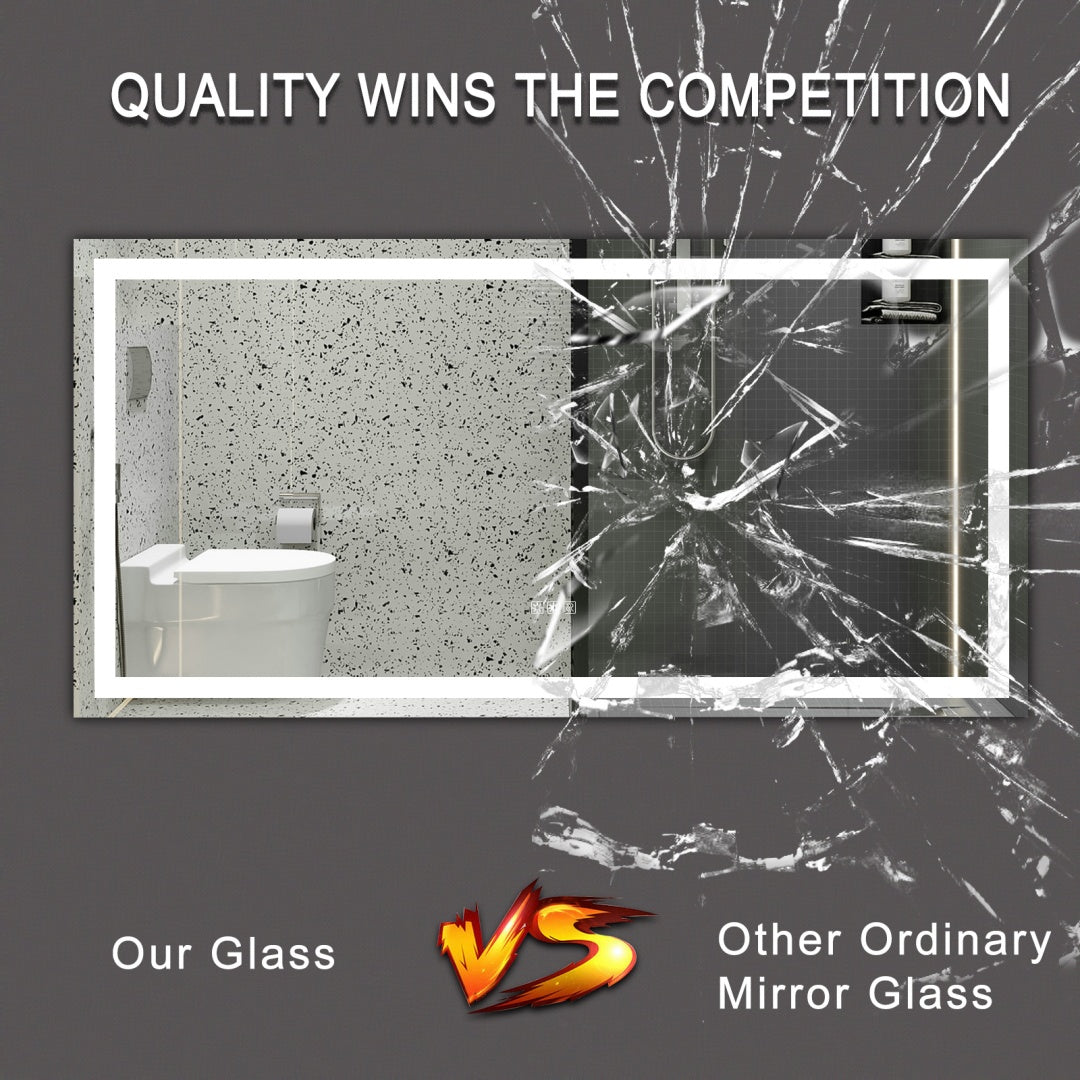 72 X 36 Led Bathroom Mirror With Anti-Fog And Touch Sensor -Modern Frameless Lighted Wall Mirror For Bathroom Vanity, Shower Room, Or Dressing Area