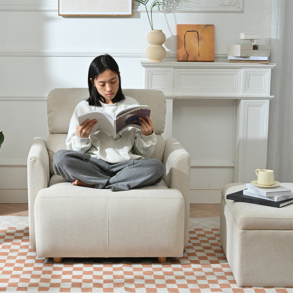 Oversized Chair W Storage Ottoman, Wide Accent Armchair Chair For Living Room, Modern Lounge Chair, Upholstered Mid-Century Reading Chair, Comfy Living Room Chair, Deep Seat Sofa Couch Beige Gray
