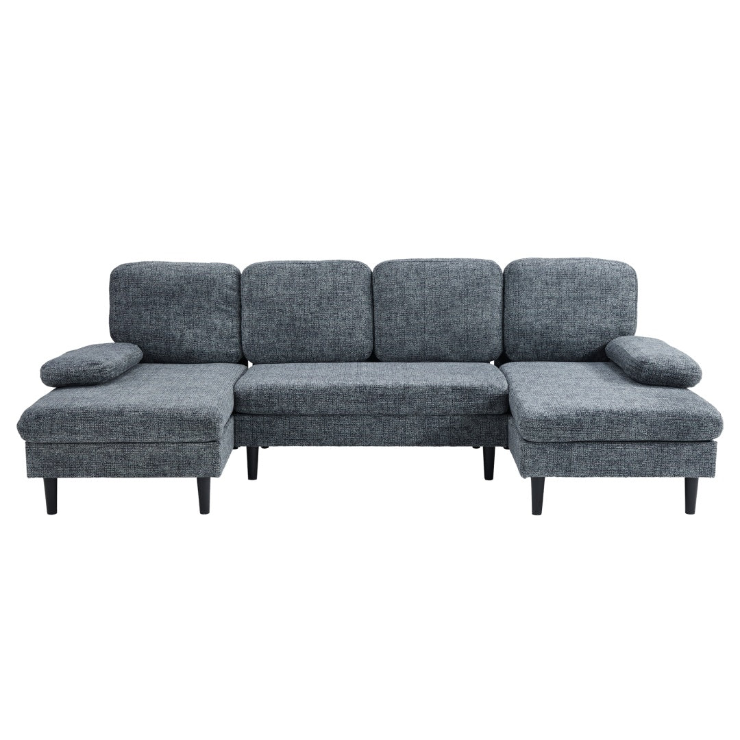 U-Shaped Combination Sofa, Double Lounge Chair, Chenille Fabric 4-Seat Living Room Furniture