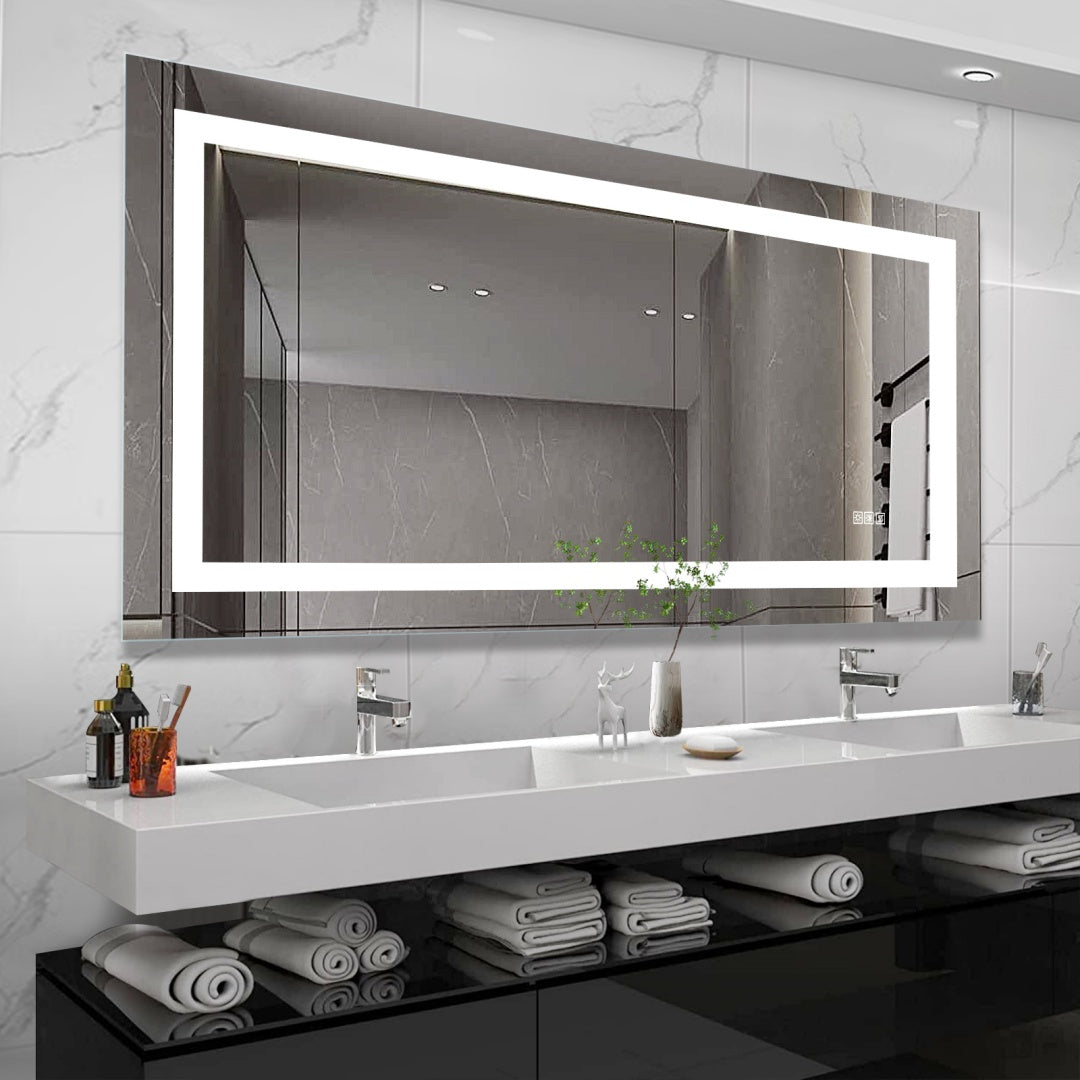 72 X 36 Led Bathroom Mirror With Anti-Fog And Touch Sensor -Modern Frameless Lighted Wall Mirror For Bathroom Vanity, Shower Room, Or Dressing Area