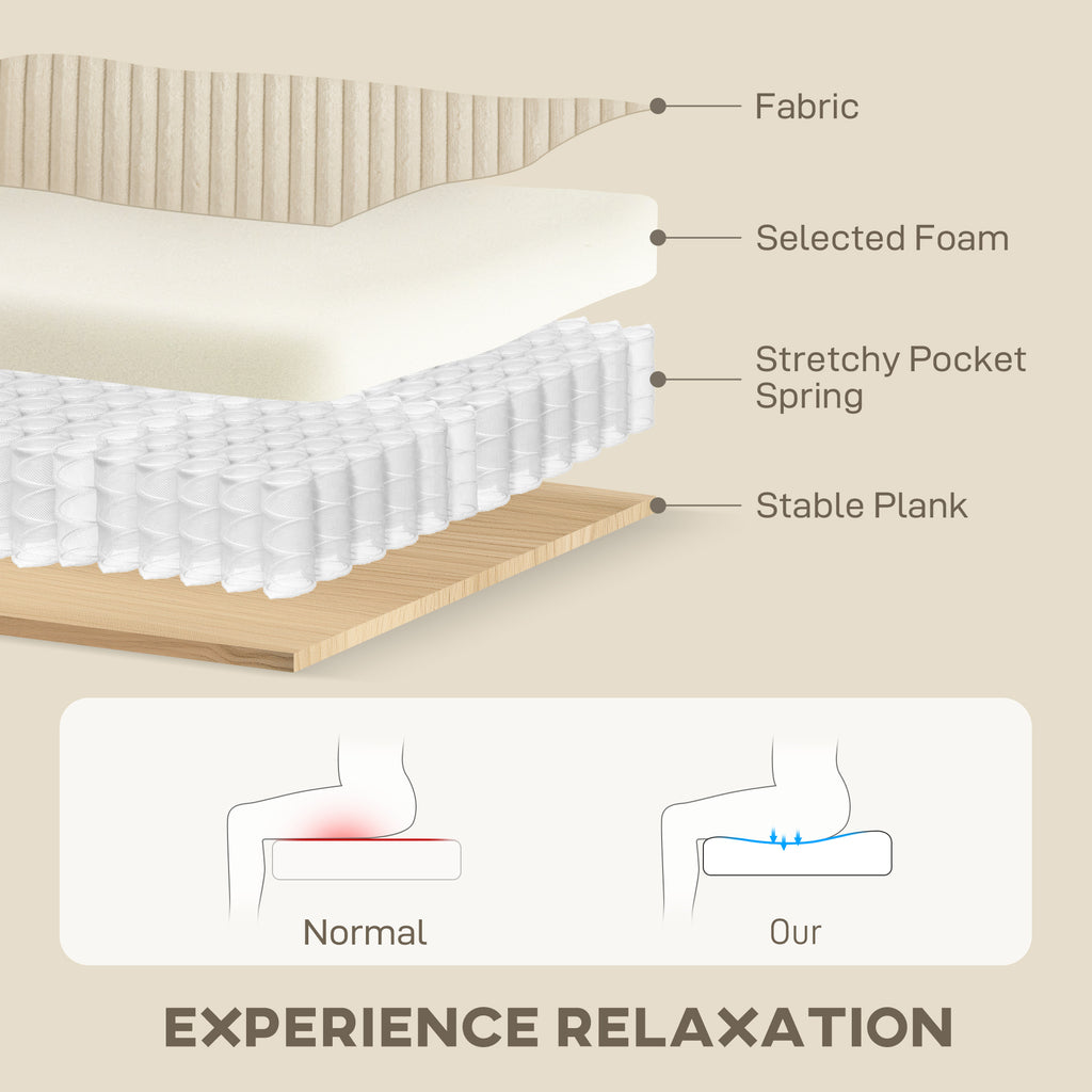 Modern 3 Seater Sofa With Spring Cushion, 212 Cm Fabric Jumbo Cord Sofa Couch With 2 Scatter Cushions, Upholstered Corduroy Settee For Living Room, Bedroom, Home Office, Cream White