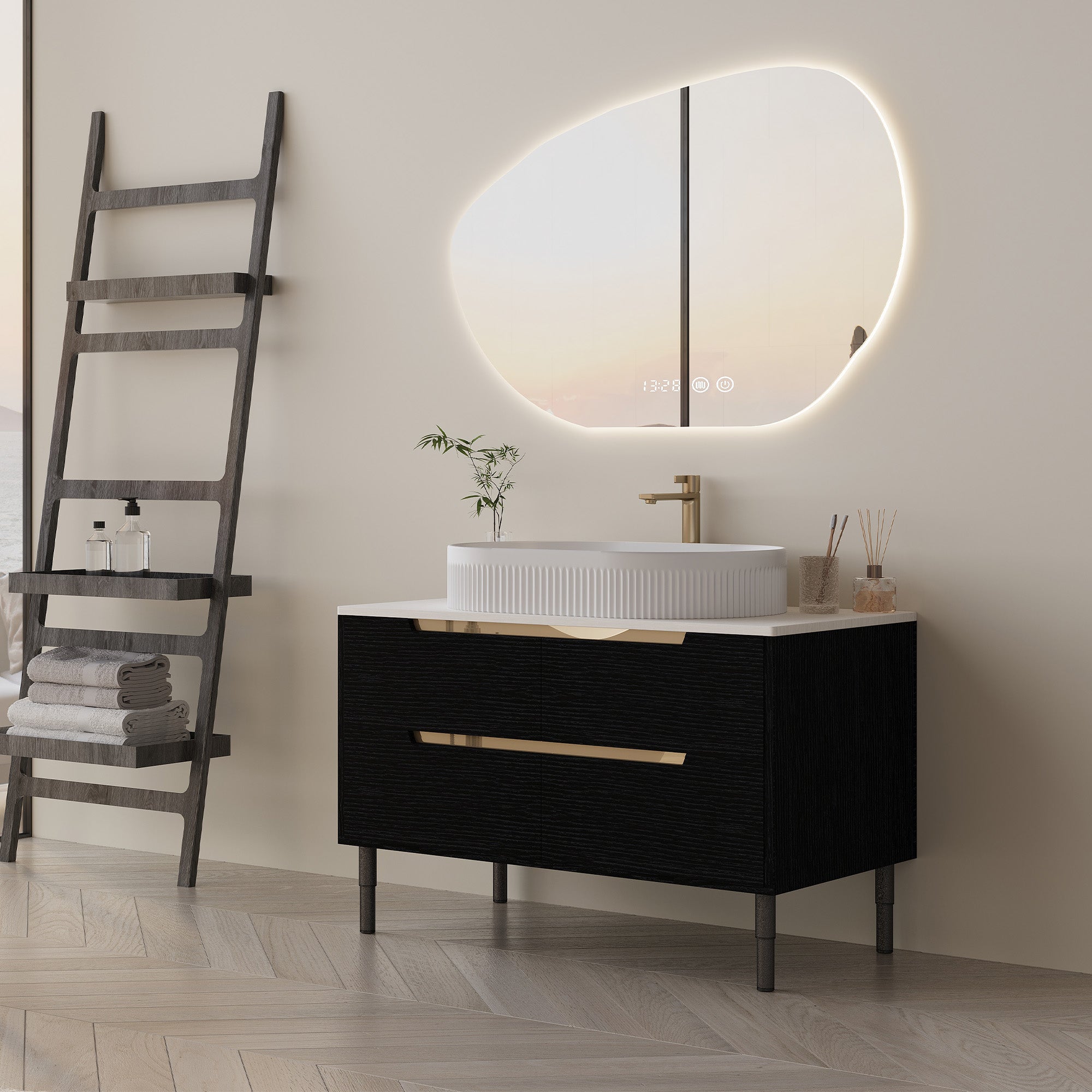 36 Inch Bathroom Vanity, Freestanding Or Wall Mounted With Ceramic Integrated Sink Soft-Close Drawers