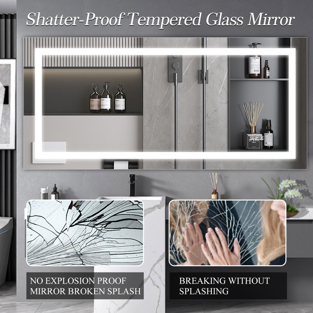 72 X 36 Led Bathroom Mirror With Anti-Fog And Touch Sensor -Modern Frameless Lighted Wall Mirror For Bathroom Vanity, Shower Room, Or Dressing Area
