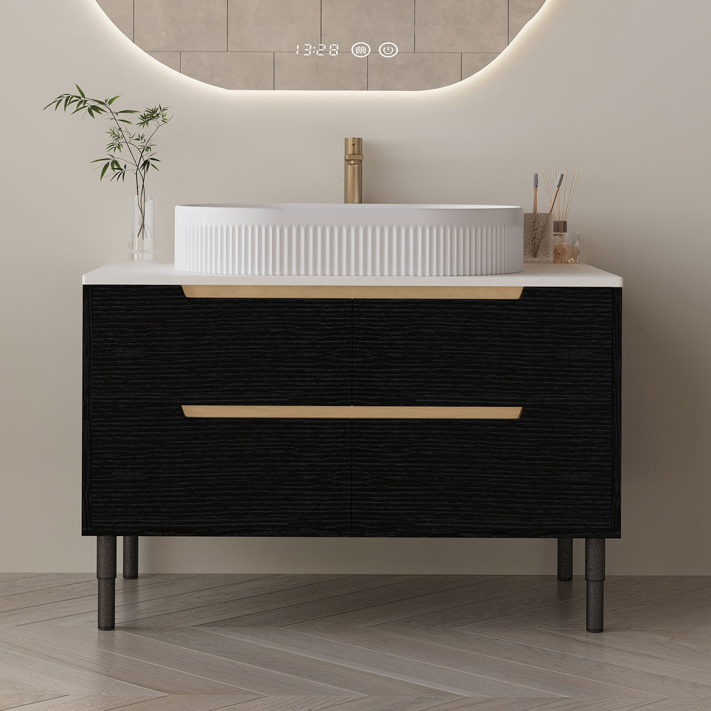 36 Inch Bathroom Vanity, Freestanding Or Wall Mounted With Ceramic Integrated Sink Soft-Close Drawers