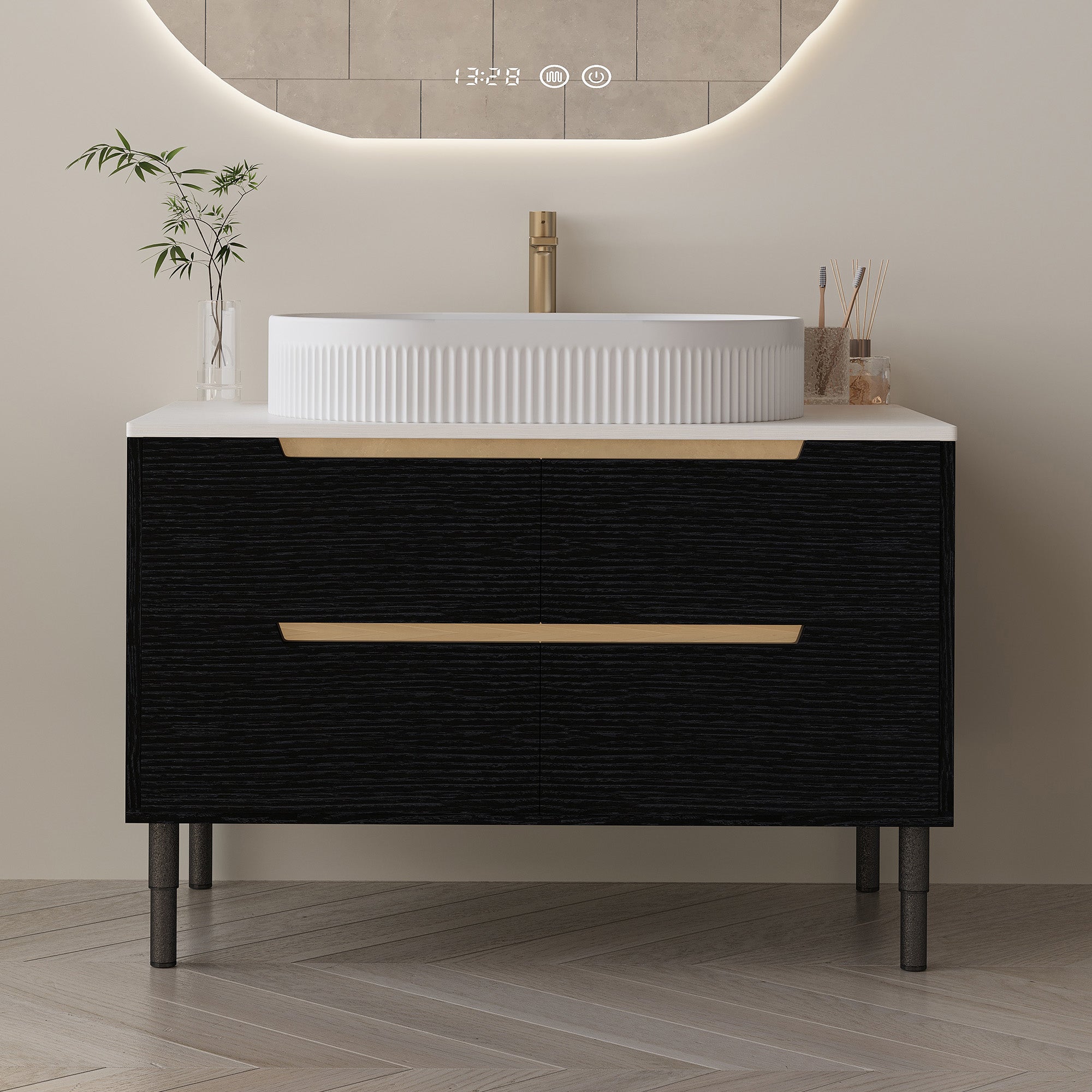 36 Inch Bathroom Vanity, Freestanding Or Wall Mounted With Ceramic Integrated Sink Soft-Close Drawers