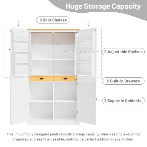 40.2X20X71.3 Inches Tall Freestanding Kitchen Pantry Large Cabinet Storage Cabinet Unavailable Platforms- Welfel