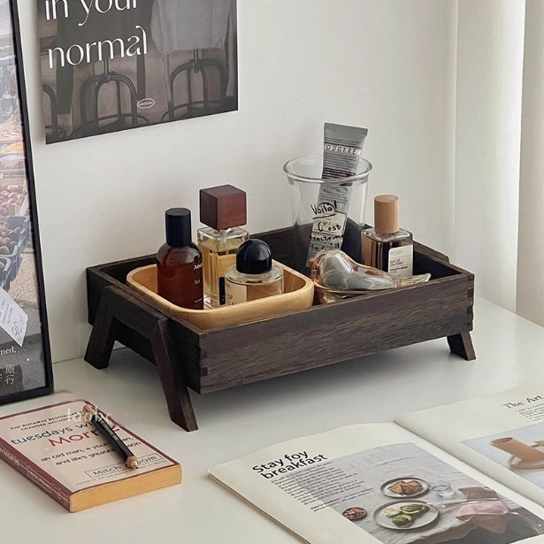 Rectangular storage tray made of solid wood