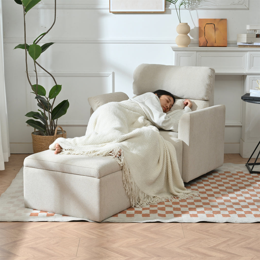 Oversized Chair W Storage Ottoman, Wide Accent Armchair Chair For Living Room, Modern Lounge Chair, Upholstered Mid-Century Reading Chair, Comfy Living Room Chair, Deep Seat Sofa Couch Beige Gray