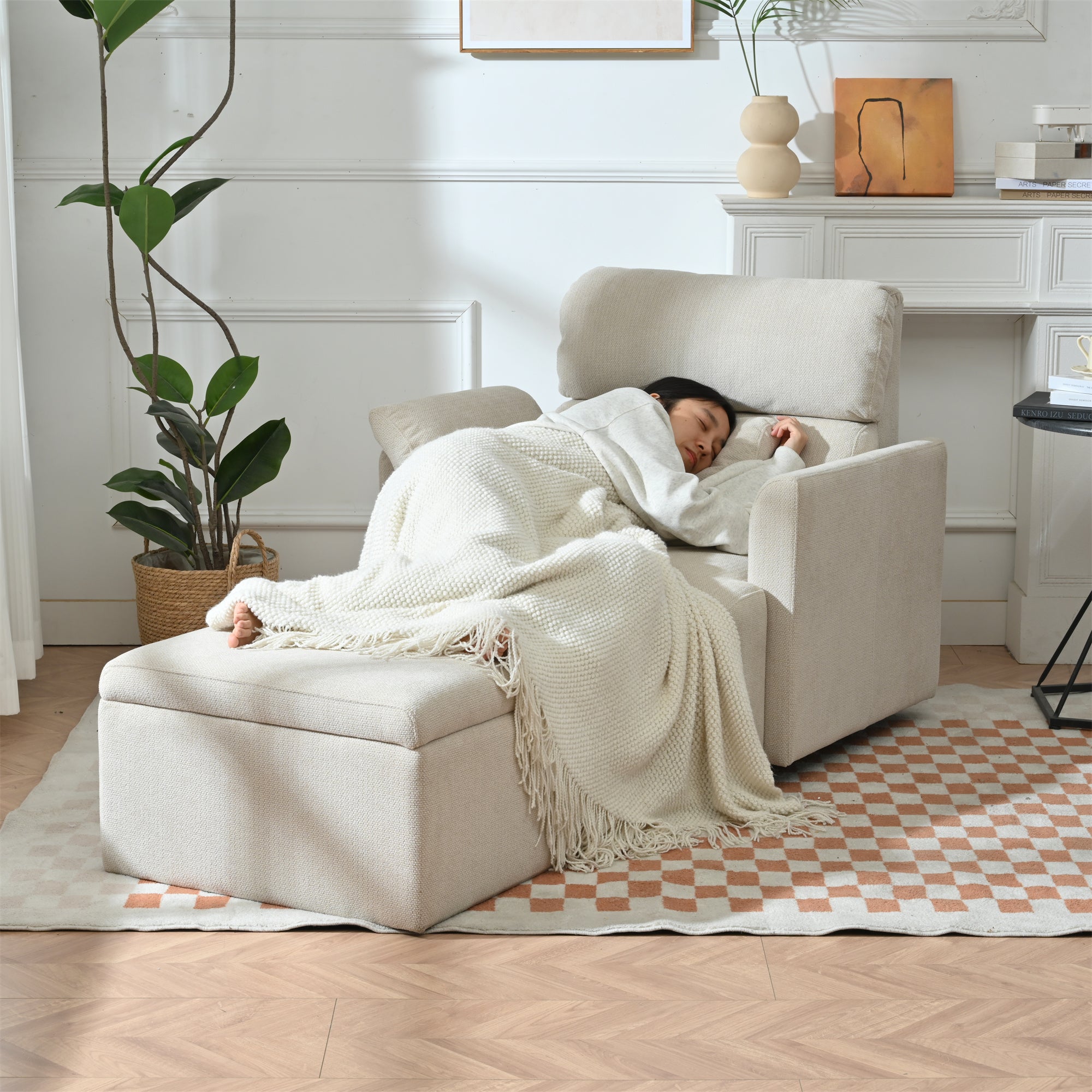 Oversized Chair W Storage Ottoman, Wide Accent Armchair Chair For Living Room, Modern Lounge Chair, Upholstered Mid-Century Reading Chair, Comfy Living Room Chair, Deep Seat Sofa Couch Beige Gray