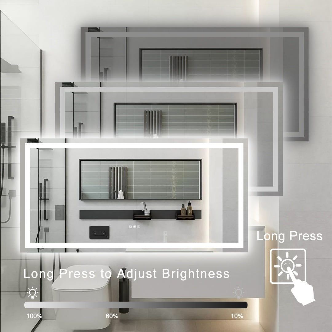 72 X 36 Led Bathroom Mirror With Anti-Fog And Touch Sensor -Modern Frameless Lighted Wall Mirror For Bathroom Vanity, Shower Room, Or Dressing Area