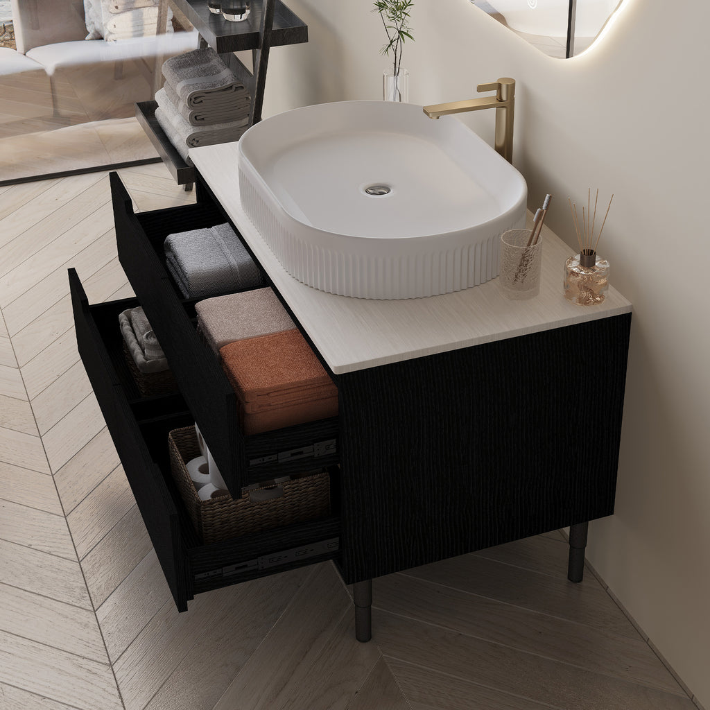 36 Inch Bathroom Vanity, Freestanding Or Wall Mounted With Ceramic Integrated Sink Soft-Close Drawers