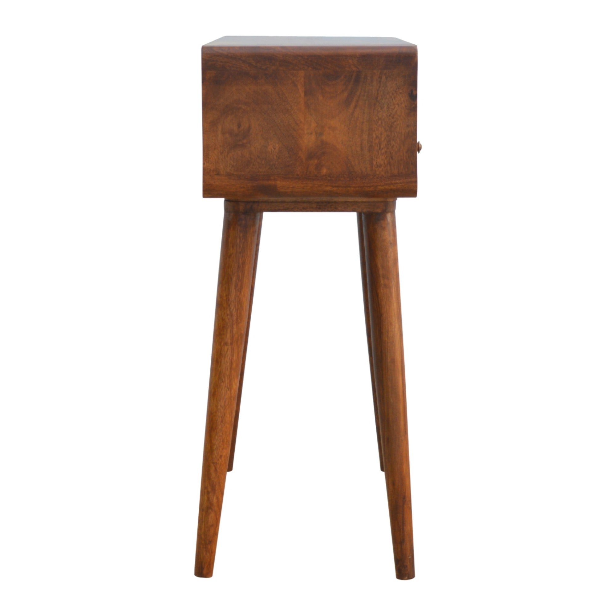 Solid Wood Curved Chestnut Console Table, 2 Drawers, 1 Open Slot, Dark Brown