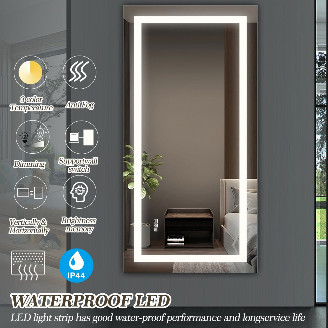 72 X 36 Led Bathroom Mirror With Anti-Fog And Touch Sensor -Modern Frameless Lighted Wall Mirror For Bathroom Vanity, Shower Room, Or Dressing Area
